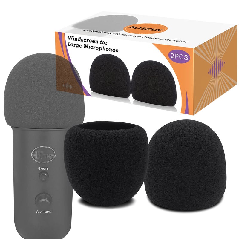 boseen Foam Microphone Windscreen for Blue Yeti - Professional Pop Filter for 2.5 Inch Diameter Microphones Sponge Mic Cover 2Pcs - Image 1